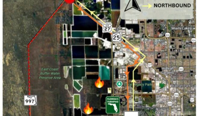 Doral: Incendio de pastizales provoca retrasos en tráfico local